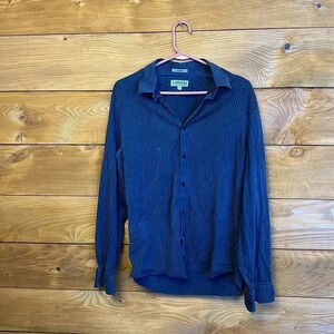 WOMENS EXPRESS‎ FITTED BUTTON DOWN BLUE PIN STRIPED SHIRT. LARGE